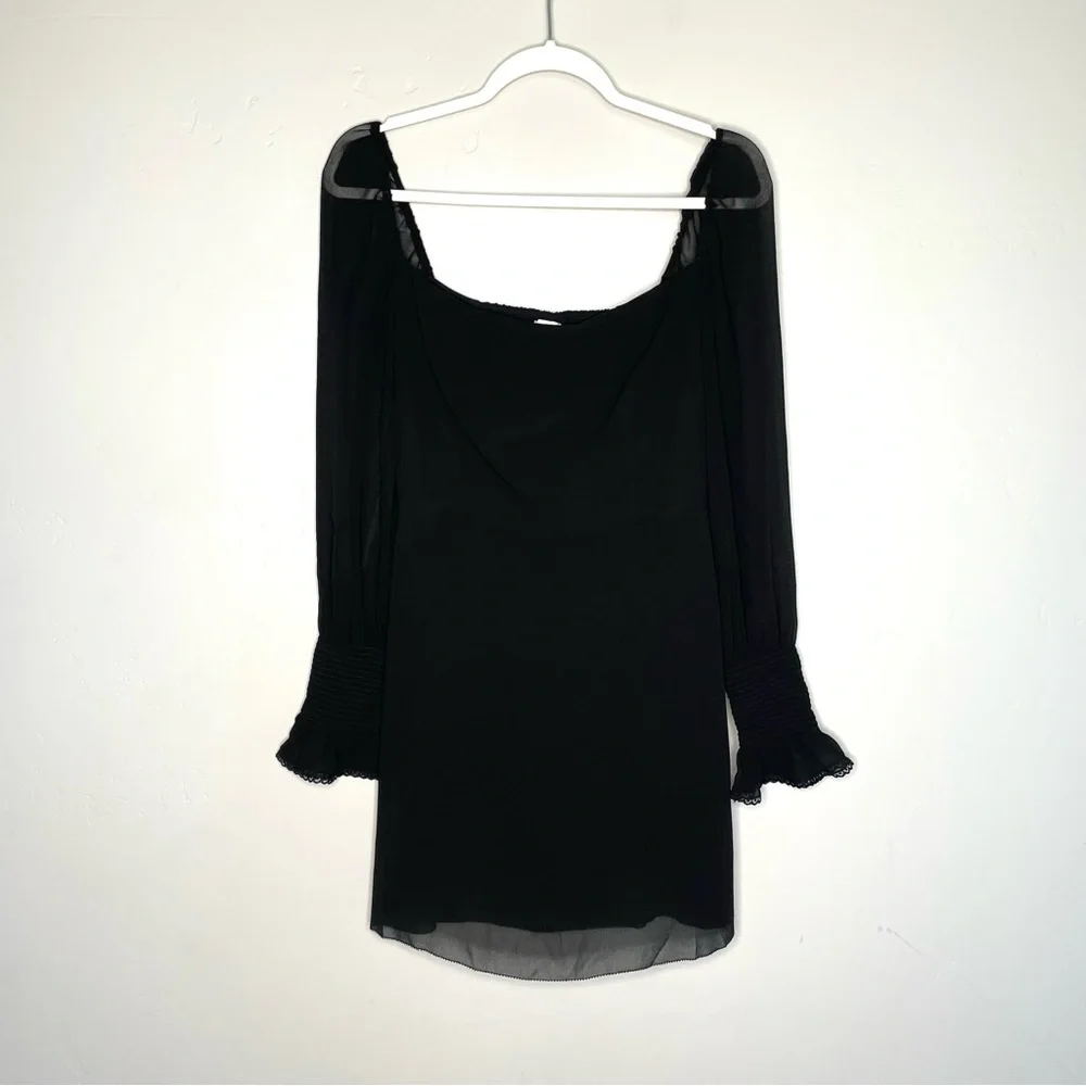 Wilfred Aritzia Emmylou Squareneck Chiffon Mini‎ Dress NWT 4 Black Long Sleeve